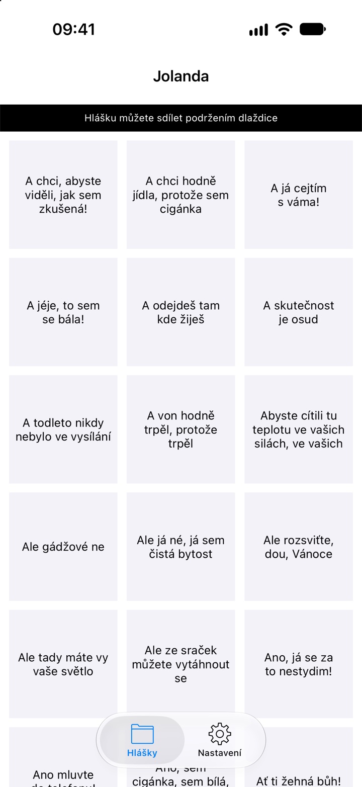 Aplikace Jolanda – dlaždice s hláškami